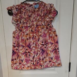 CeCe Women's Floral Blouse - Pink and Orange